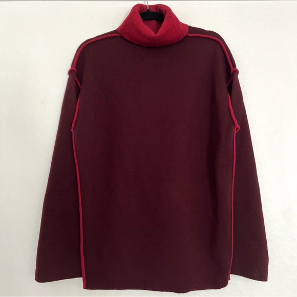 Victoria Victoria Beckham Wool Oversized Piped Turtleneck Sweater Iron Red Small - Picture 5 of 12